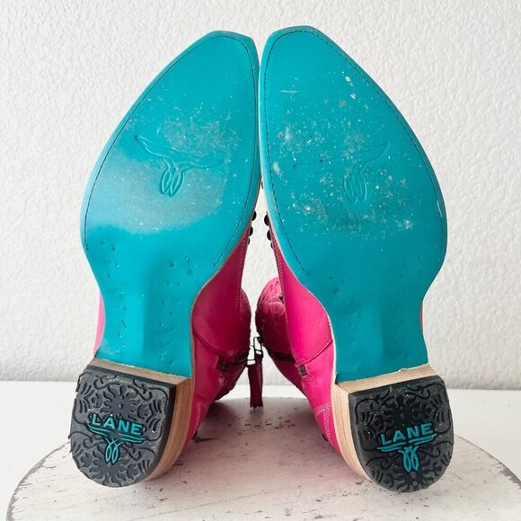 Lane COSSETTE Womens Cowboy Booties 9 Western Cowgirl Pink Leather Short Boots - Picture 9 of 12